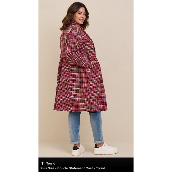 Torrid Women 4X Coat Plaid Boucle Statement Longline Pink Preppy Glam Winter - Picture 3 of 16